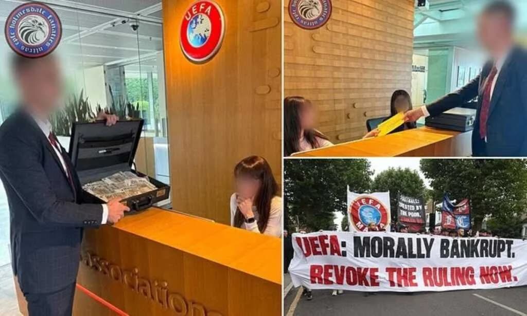 UEFA ရုံးချုပ်ထိ သွားရောက်ပြီး ငွေတုသေတ္တာနဲ့ ဆန္ဒပြခဲ့တဲ့ ပဲလေ့စ်ပရိသတ်များ