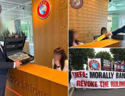 UEFA ရုံးချုပ်ထိ သွားရောက်ပြီး ငွေတုသေတ္တာနဲ့ ဆန္ဒပြခဲ့တဲ့ ပဲလေ့စ်ပရိသတ်များ
